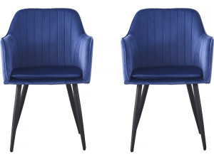 Lot de 2 chaises "Velma" en velours avec accoudoirs - Bleu