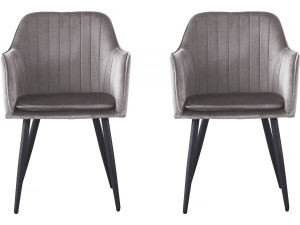 Lot de 2 chaises "Velma" en velours avec accoudoirs - Gris