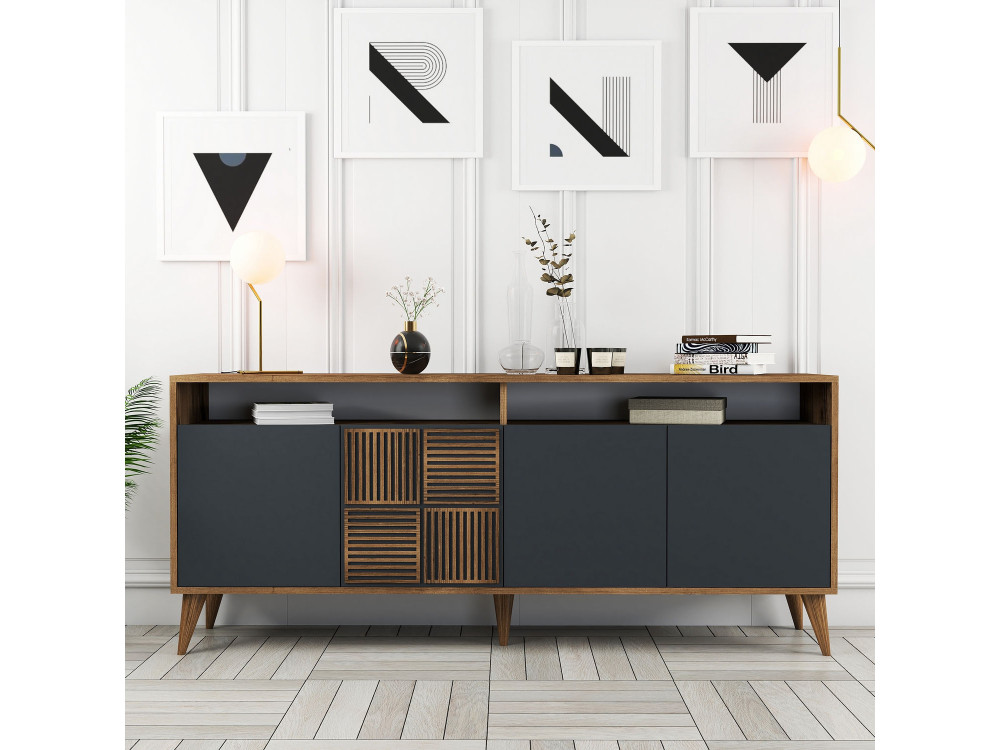 Buffet en bois "Milan" - 180 x 35 x 78 cm - Noyer Anthracite
