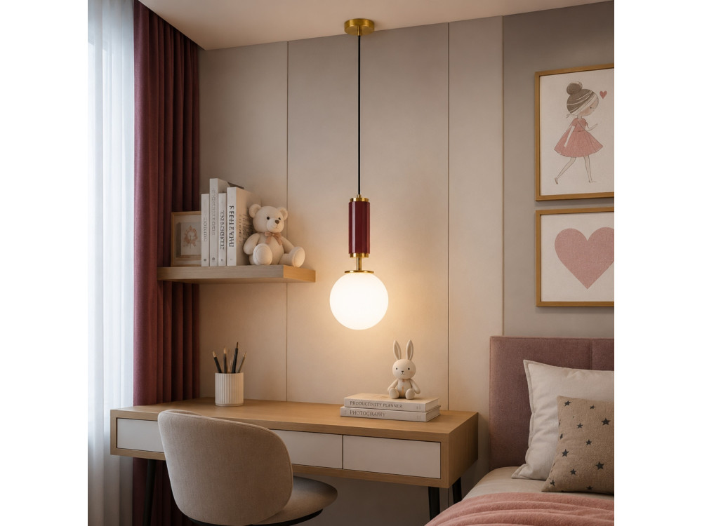 Lampe suspendue en métal "Moira" - 15 x 15 x 120 cm - Rouge