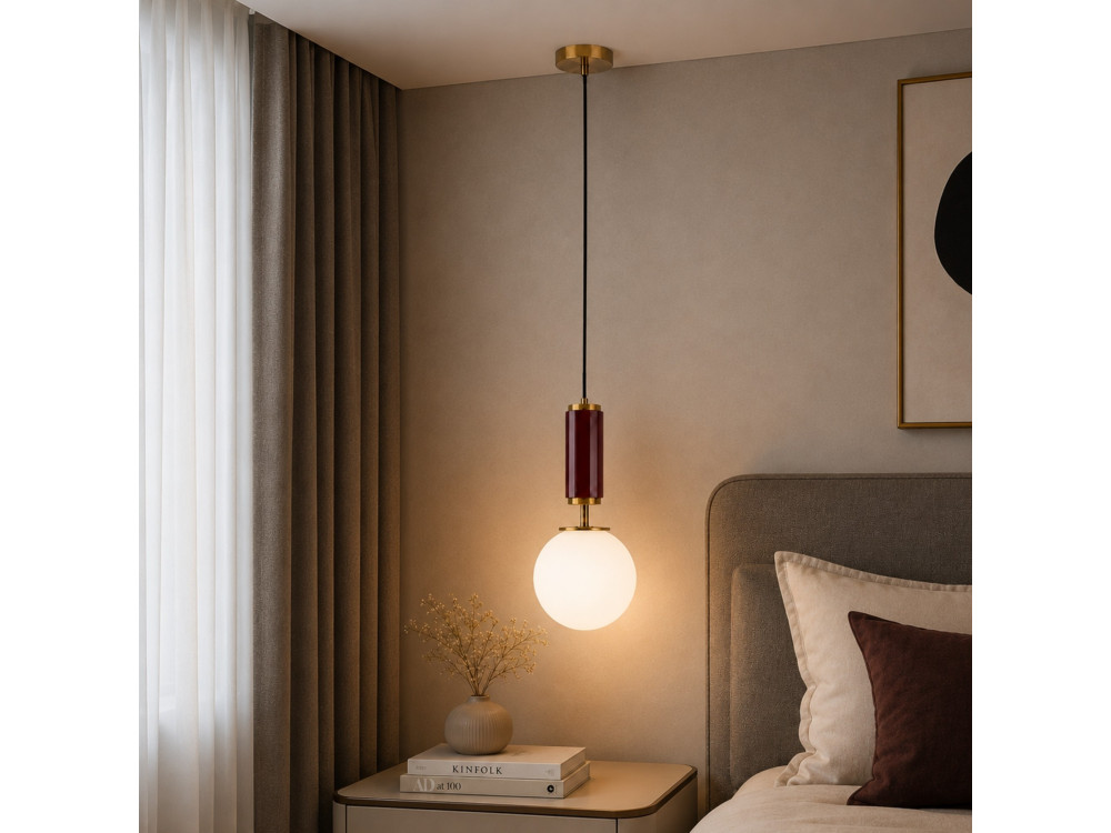 Lampe suspendue en métal "Moira" - 15 x 15 x 120 cm - Rouge