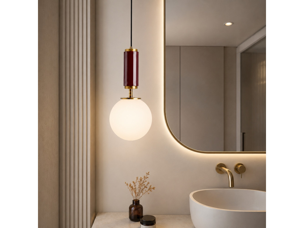 Lampe suspendue en métal "Moira" - 15 x 15 x 120 cm - Rouge