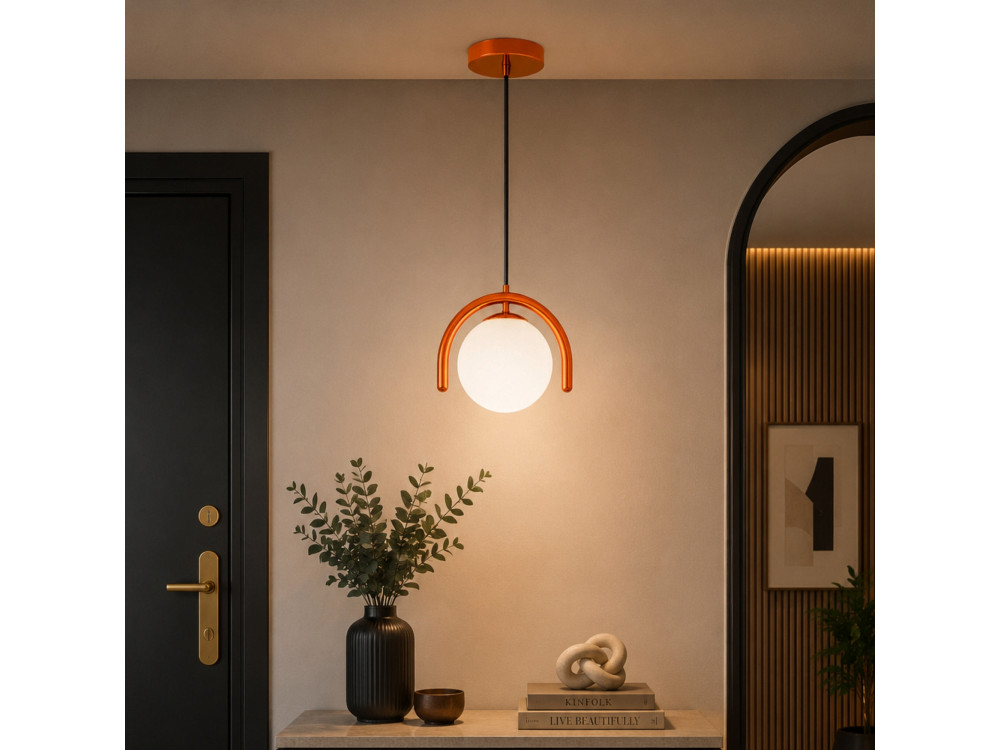 Lampe suspendue en métal "GEDIK-20441" - 20 x 20 cm - Marron / Orange