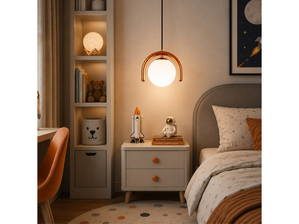 Lampe suspendue en métal "GEDIK-20441" - 20 x 20 cm - Marron / Orange