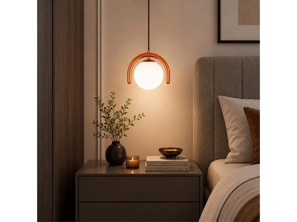 Lampe suspendue en métal "GEDIK-20441" - 20 x 20 cm - Marron / Orange
