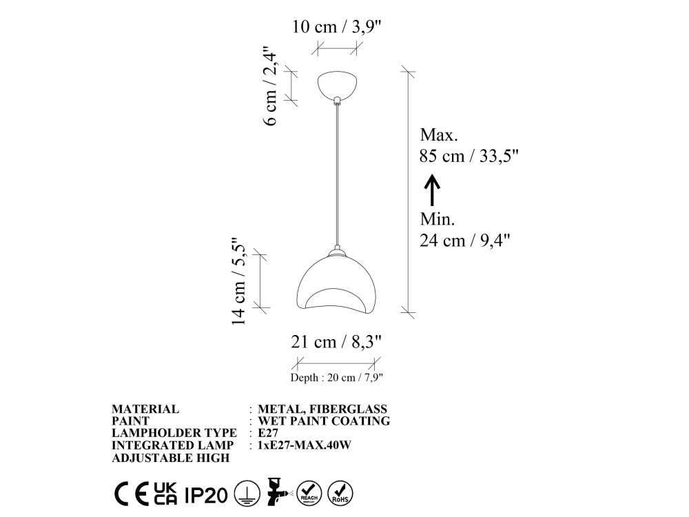 Lampe suspendue en métal "Vegas" - 21 x 20 cm - Marron