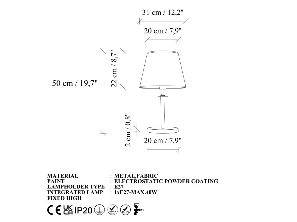 Lampe de table en métal "Milano" - 31 x 31 cm - Beige