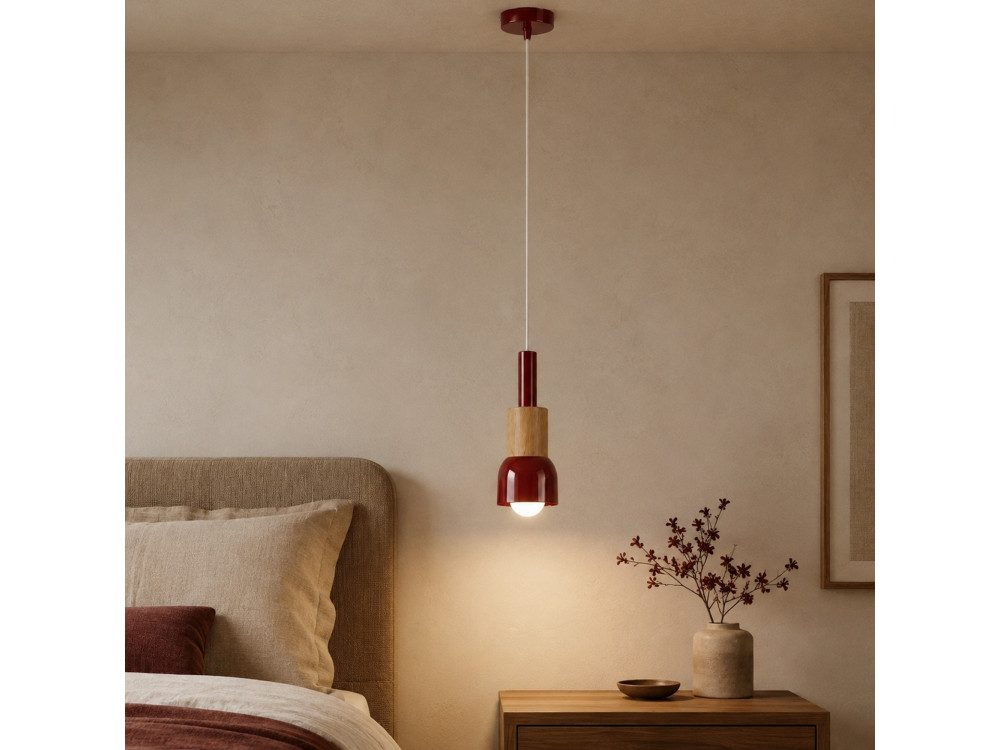 Lampe suspendue en métal "Elwood" -10 x 25 cm - Rouge