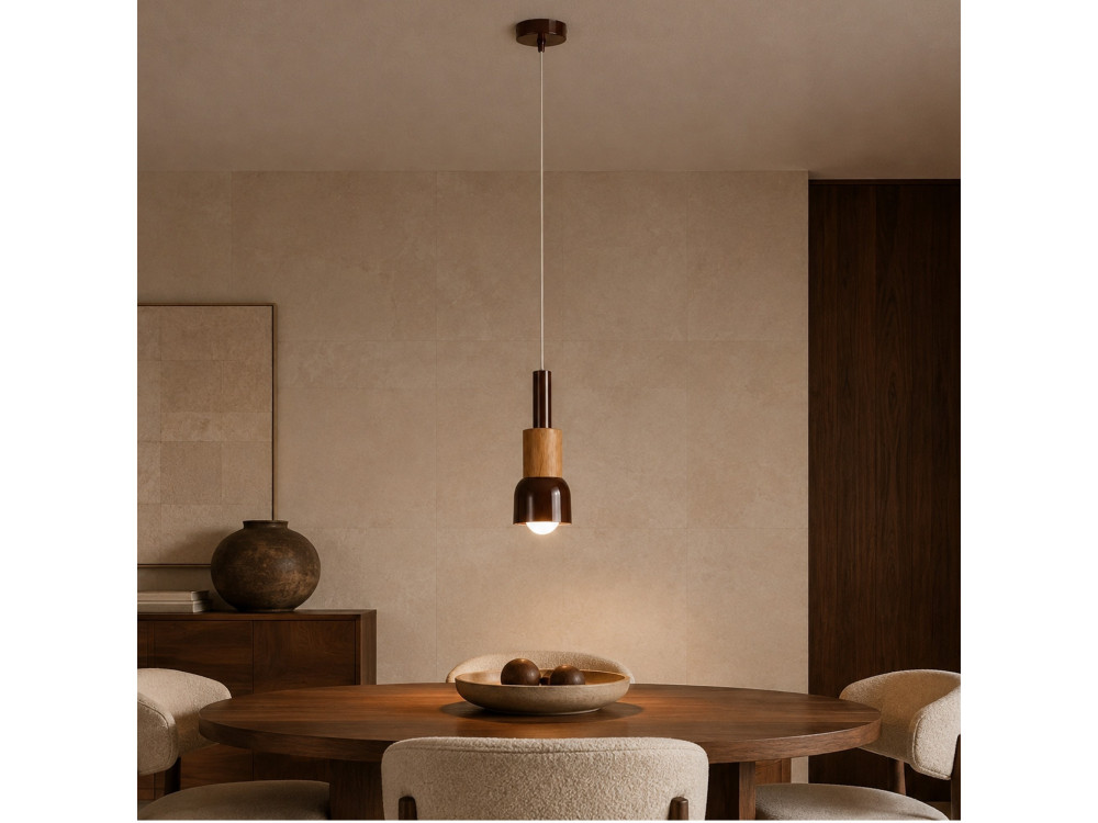 Lampe suspendue en métal "Elwood" - 10 x 25 cm - Marron