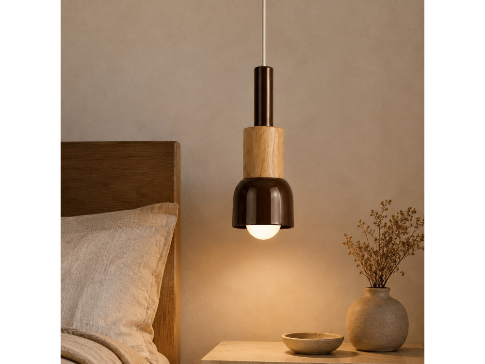Lampe suspendue en métal "Elwood" - 10 x 25 cm - Marron