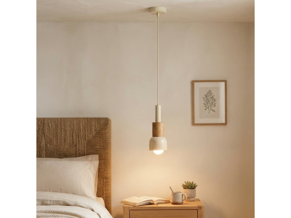 Lampe suspendue en métal "Elwood" - 10 x 25 cm - Beige