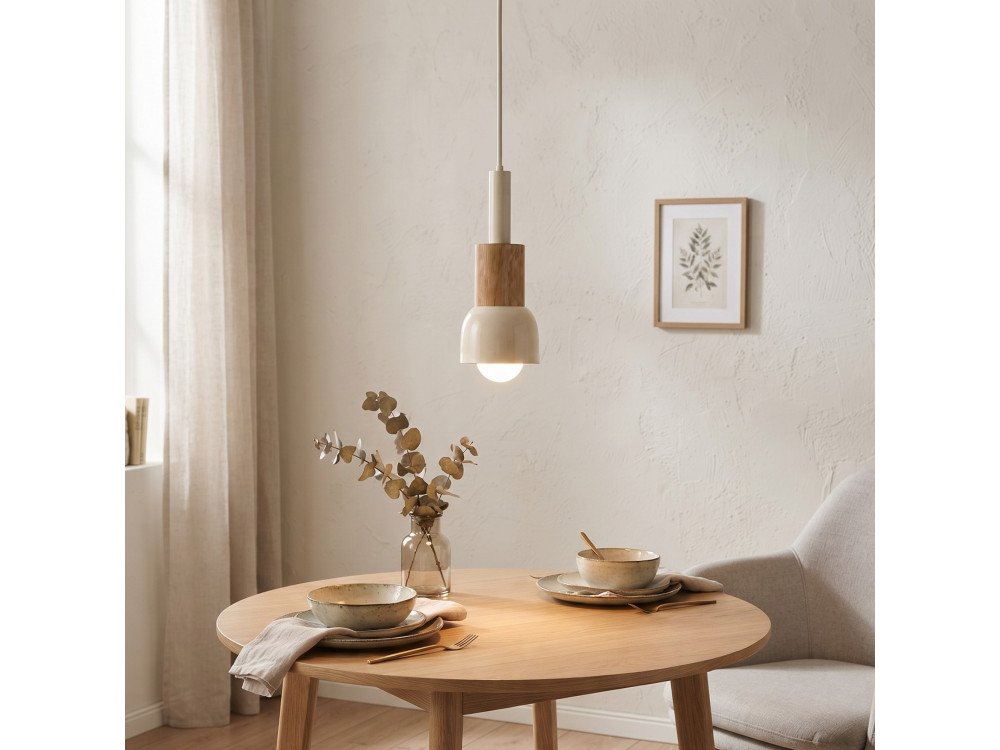 Lampe suspendue en métal "Elwood" - 10 x 25 cm - Beige