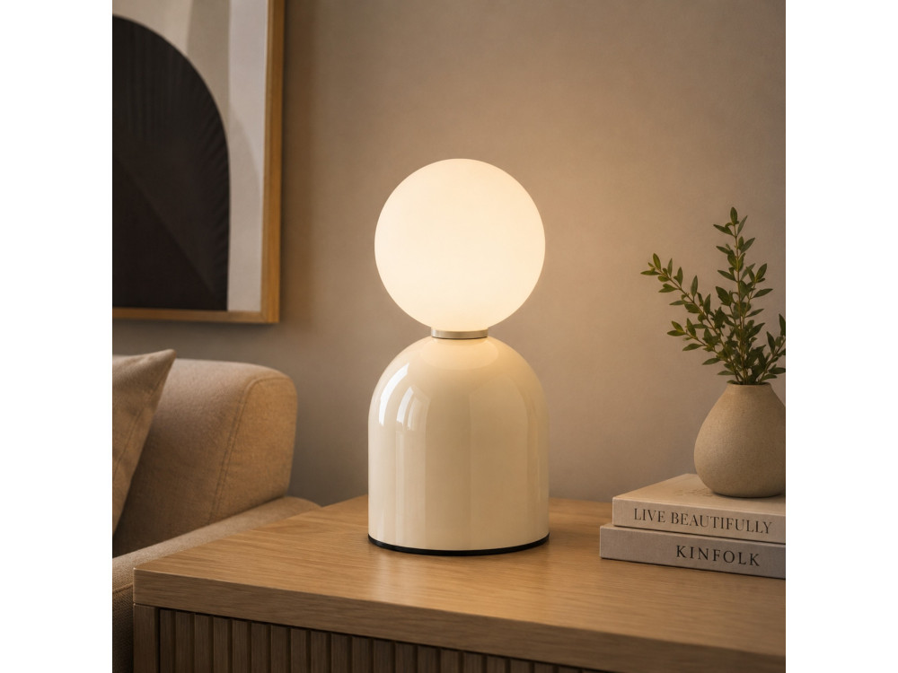 Lampe de table en métal "Pupa" - 14 x 14 x 25 cm - Beige