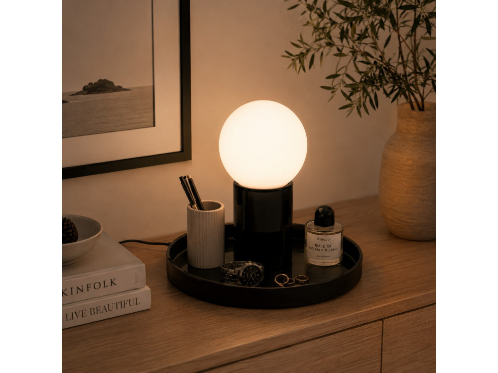 Lampe de table en métal "Tray" - 20 x 20 x 17 cm - Noire