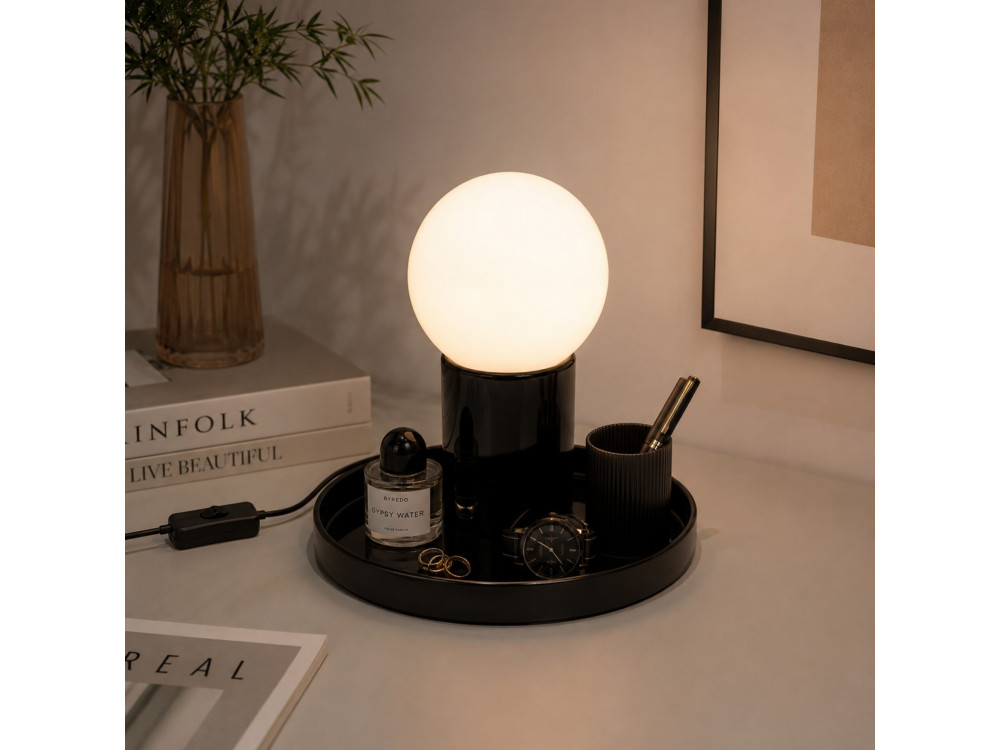 Lampe de table en métal "Tray" - 20 x 20 x 17 cm - Noire