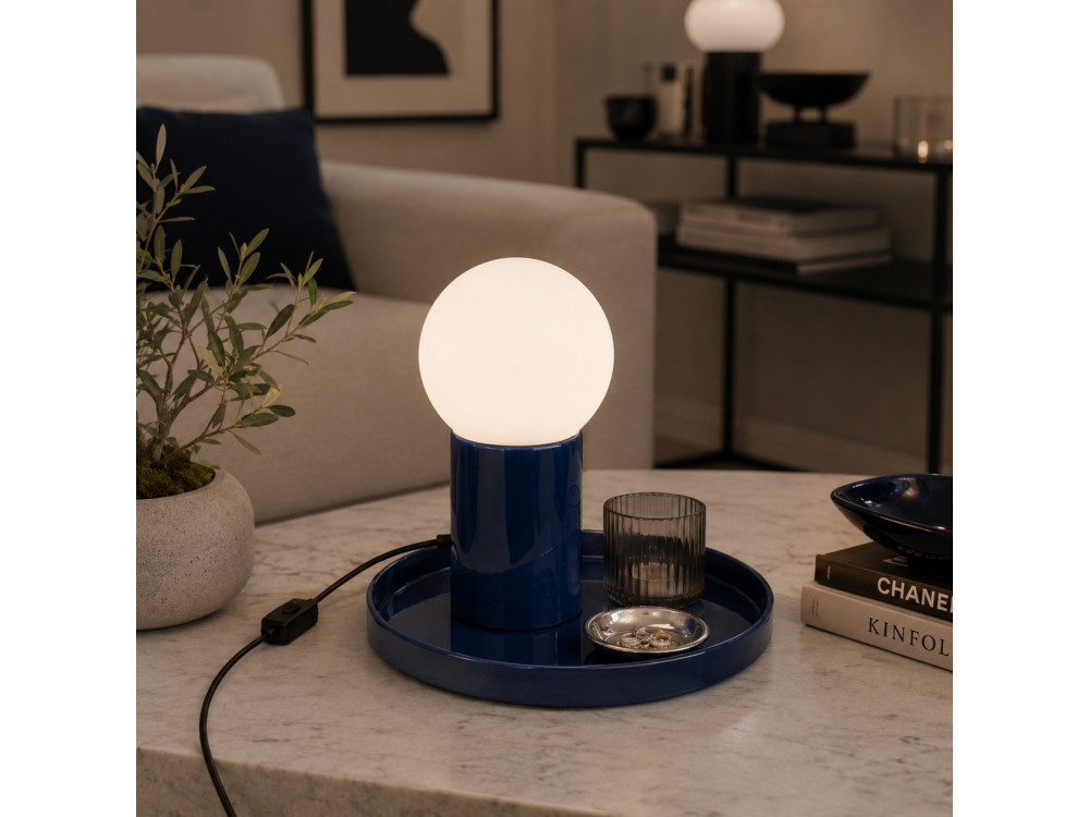 Lampe de table en métal "Tray" - 20 x 20 x 17 cm - Bleu