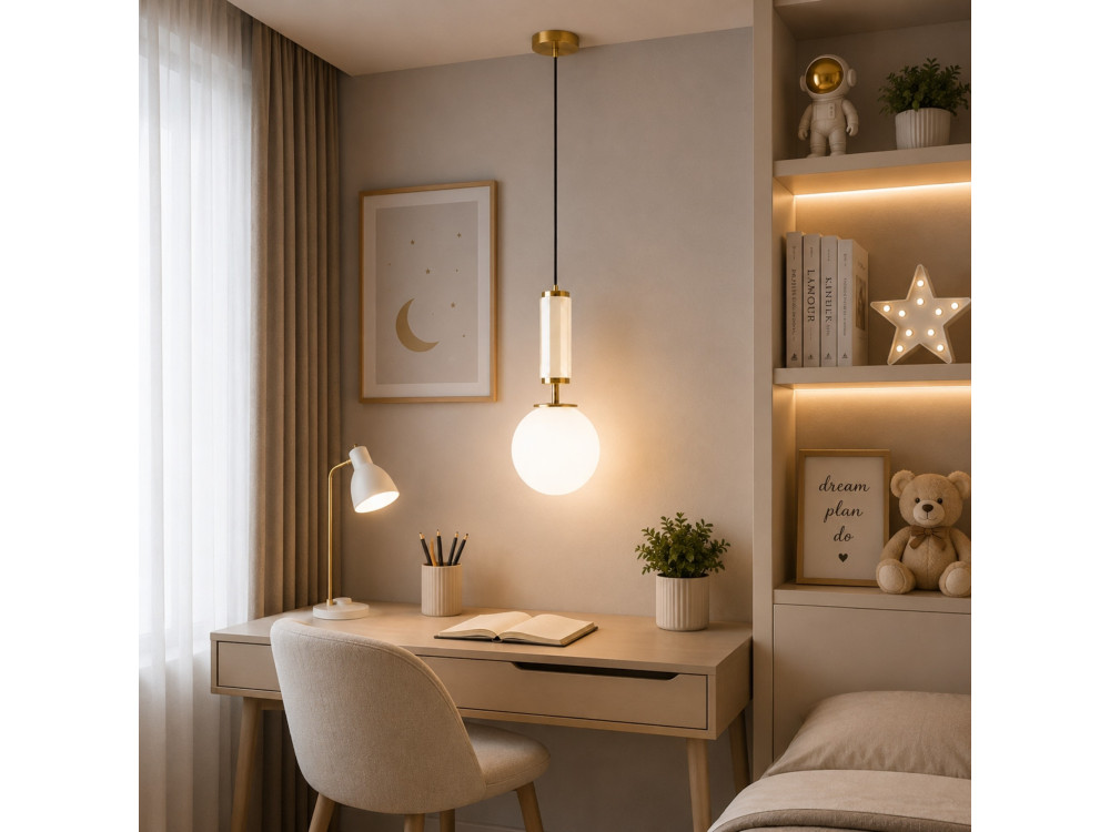 Lampe suspendue en métal "Moira" - 15 x 15 x 120 cm - Beige