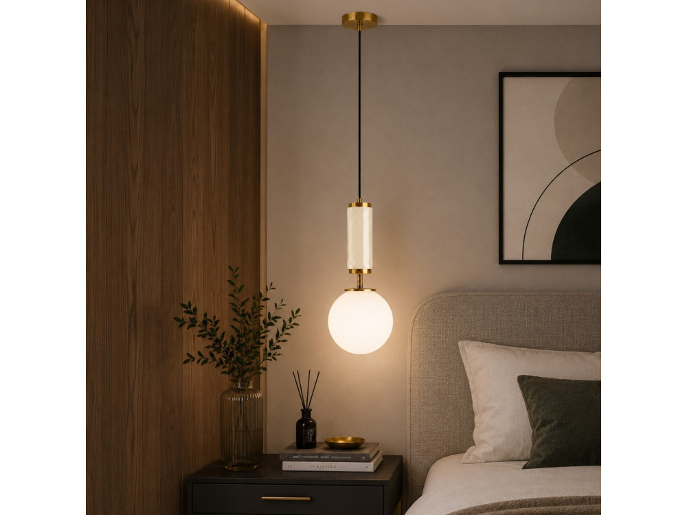 Lampe suspendue en métal "Moira" - 15 x 15 x 120 cm - Beige