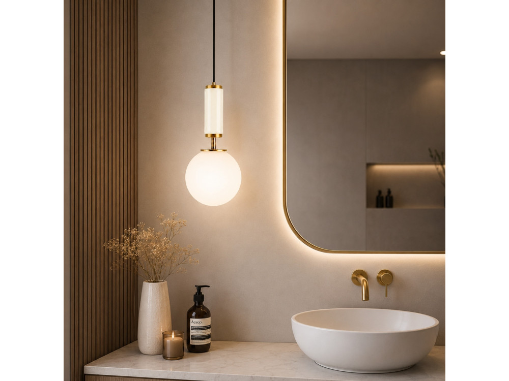 Lampe suspendue en métal "Moira" - 15 x 15 x 120 cm - Beige
