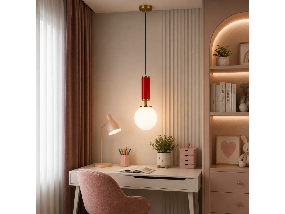 Lampe suspendue en métal "Moira" - 15 x 15 x 120 cm - Rouge