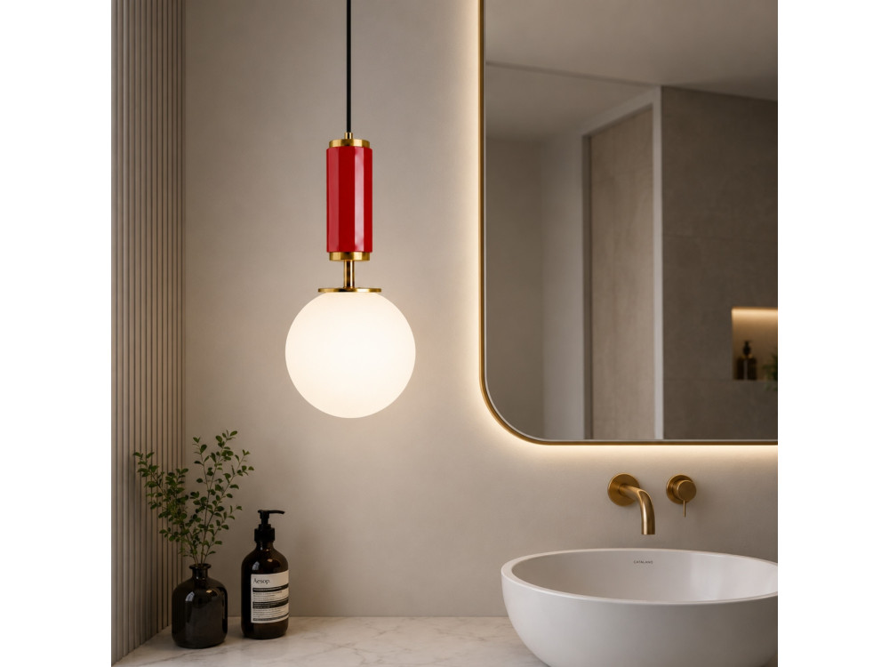 Lampe suspendue en métal "Moira" - 15 x 15 x 120 cm - Rouge