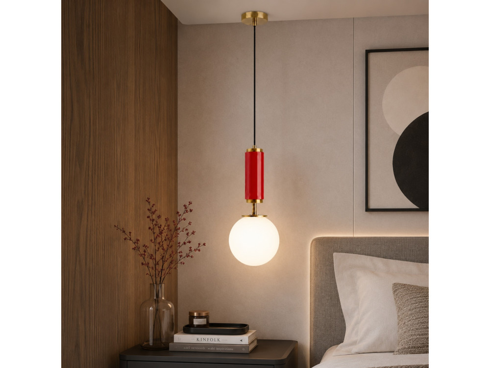 Lampe suspendue en métal "Moira" - 15 x 15 x 120 cm - Rouge