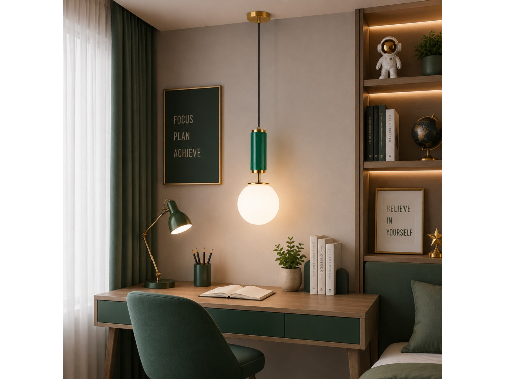 Lampe suspendue en métal "Moira" - 15 x 15 x 120 cm - Vert