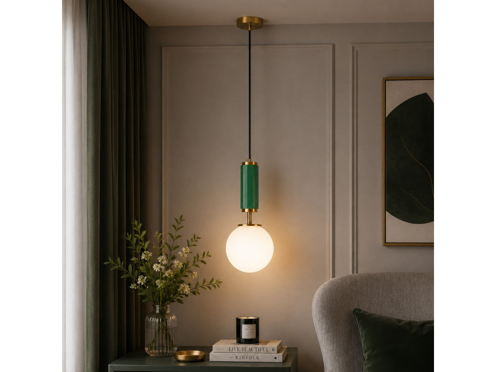 Lampe suspendue en métal "Moira" - 15 x 15 x 120 cm - Vert