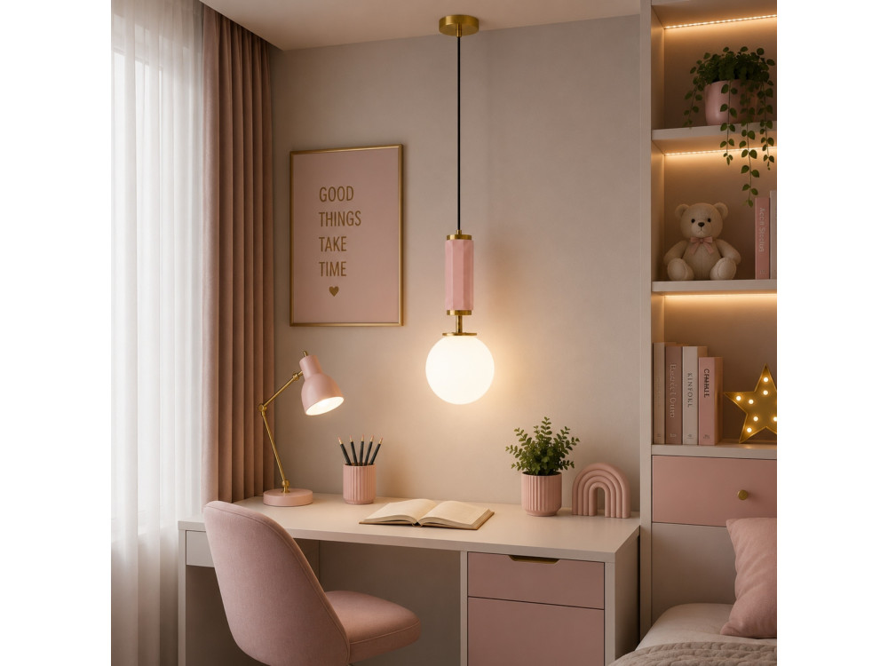 Lampe suspendue en métal "Moira" - 15 x 15 x 120 cm - Rose