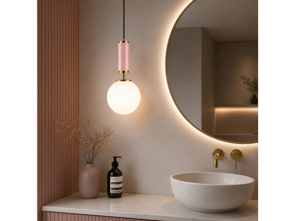 Lampe suspendue en métal "Moira" - 15 x 15 x 120 cm - Rose