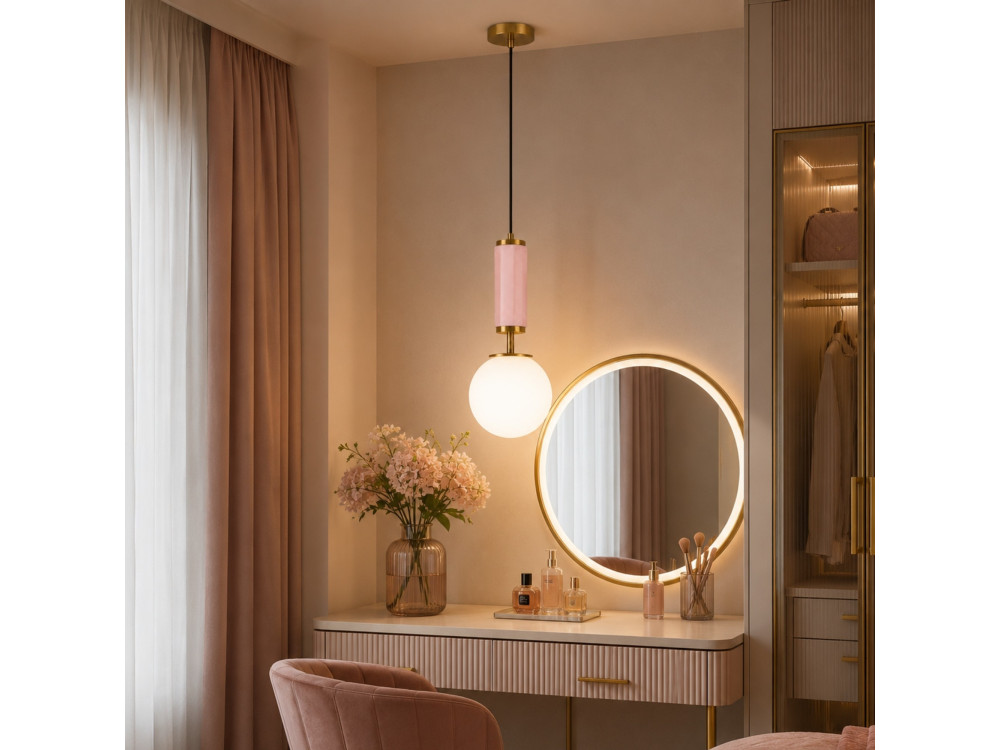 Lampe suspendue en métal "Moira" - 15 x 15 x 120 cm - Rose