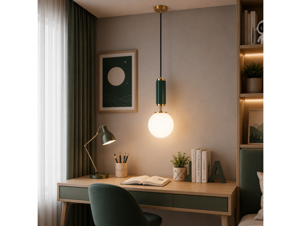 Lampe suspendue en métal  "Moira" - 15 x 15 x 120 cm - Vert