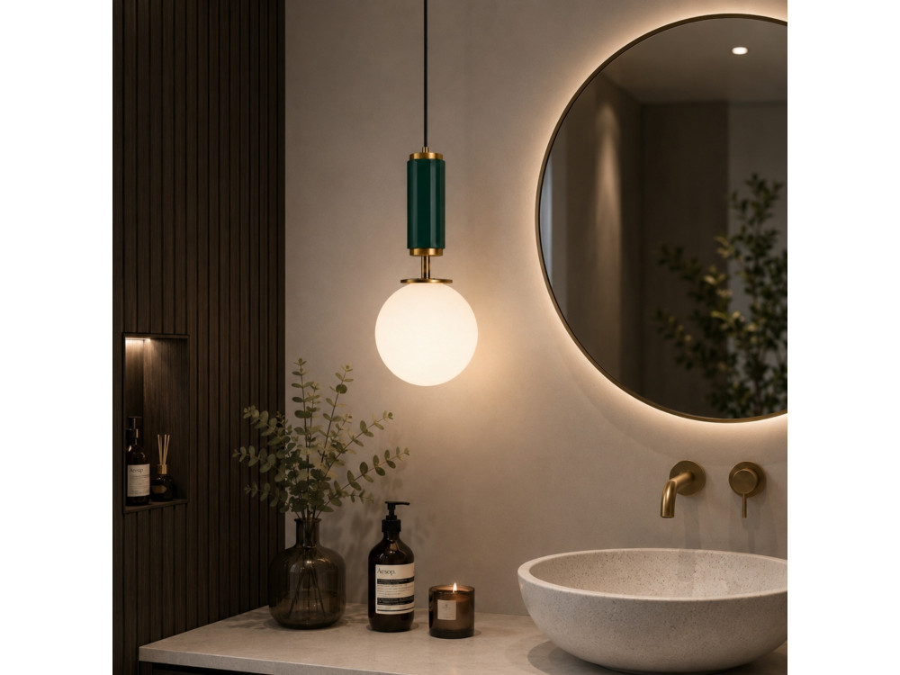 Lampe suspendue en métal  "Moira" - 15 x 15 x 120 cm - Vert