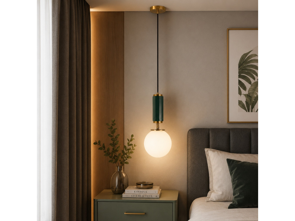 Lampe suspendue en métal  "Moira" - 15 x 15 x 120 cm - Vert