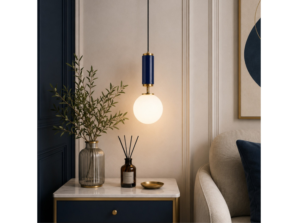 Lampe suspendue en métal "Moira" - 15 x 15 x 120 cm - Bleu
