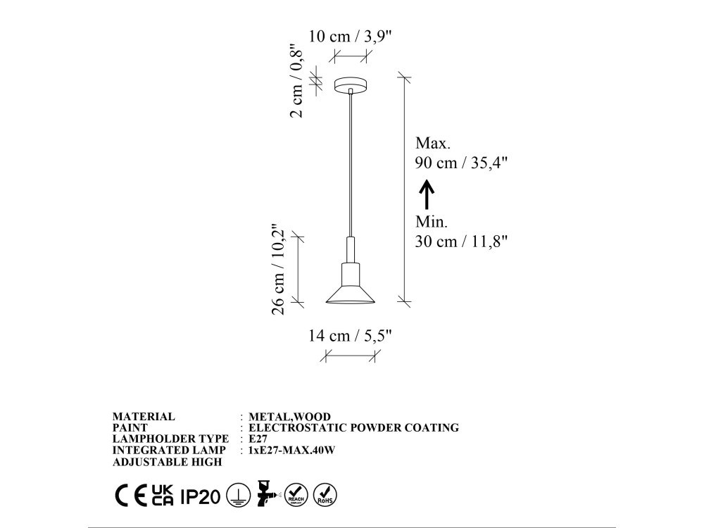 Lampe suspendue en métal "Elwood" -14 x 26 cm - Rouge