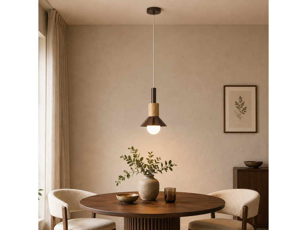 Lampe suspendue en métal "Elwood" - 14 x 26 cm - Marron