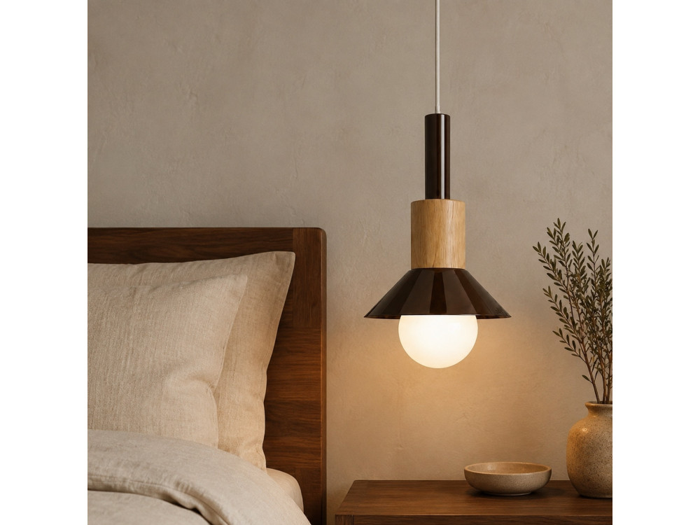 Lampe suspendue en métal "Elwood" - 14 x 26 cm - Marron