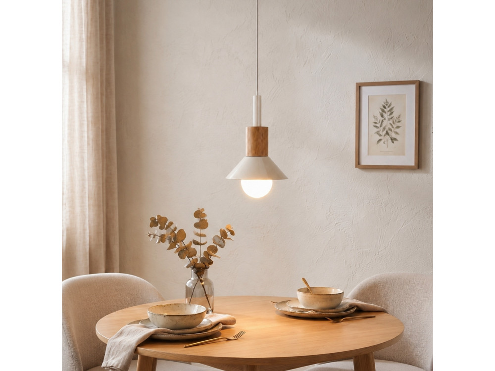 Lampe suspendue en métal "Elwood" - 10 x 25 cm - Beige