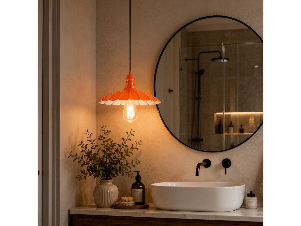 Lampe suspendue en métal "Volan" - 25 x 25 cm - Orange