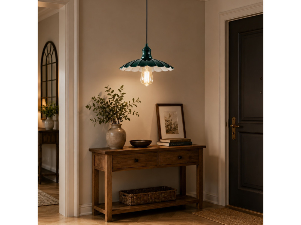 Lampe suspendue en métal "Volan" - 25 x 25 cm - Vert Foncé