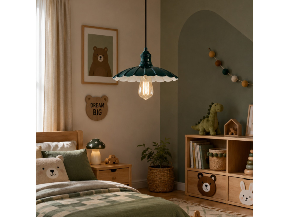 Lampe suspendue en métal "Volan" - 25 x 25 cm - Vert Foncé