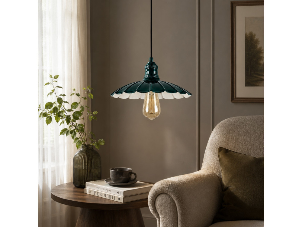 Lampe suspendue en métal "Volan" - 25 x 25 cm - Vert Foncé