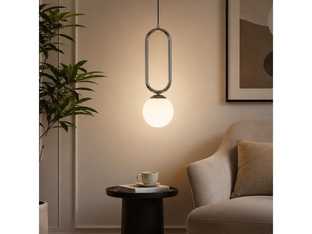 Lampe suspendue en métal "Loop" - 15 x 15 cm - Chrome