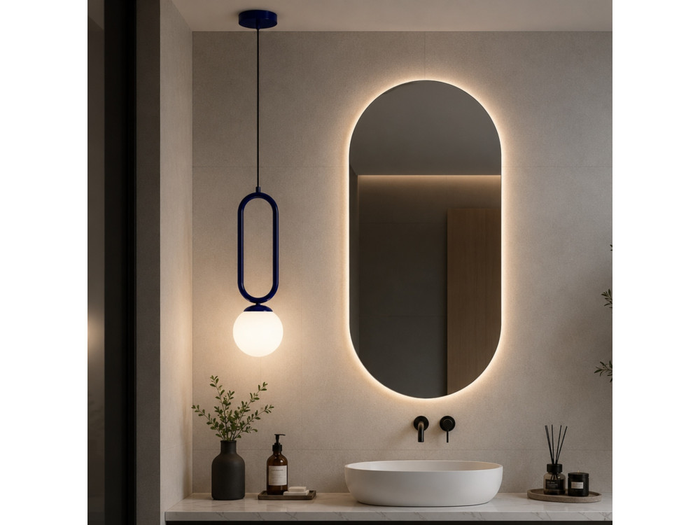 Lampe suspendue en métal "Loop" - 15 x 15 cm - Bleu Marine