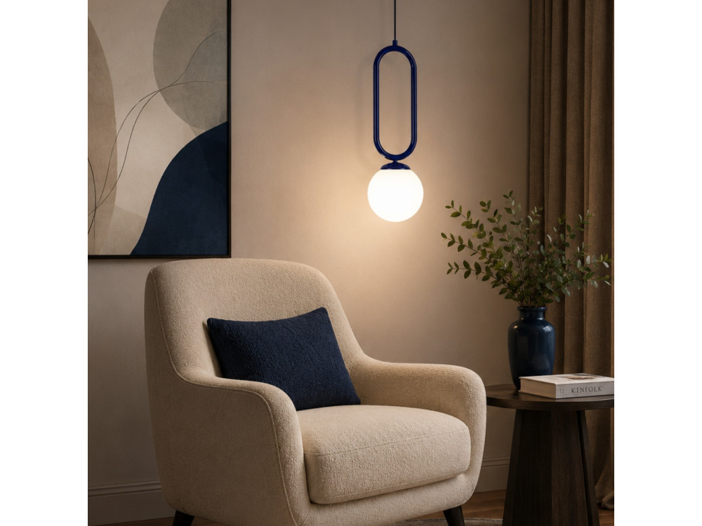 Lampe suspendue en métal "Loop" - 15 x 15 cm - Bleu Marine