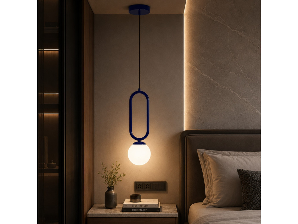 Lampe suspendue en métal "Loop" - 15 x 15 cm - Bleu Marine