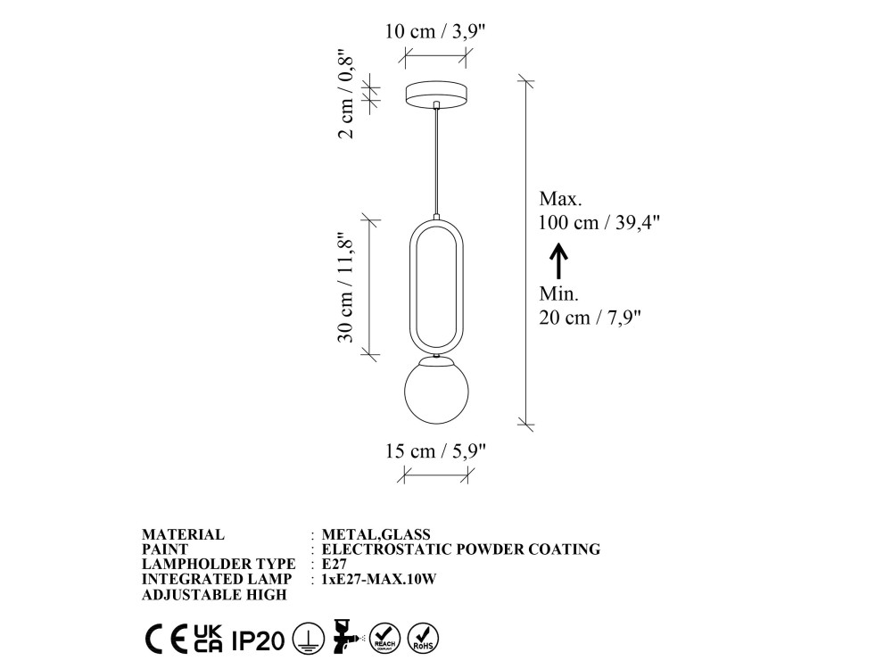 Lampe suspendue en métal "Loop" - 15 x 15 cm - Bleu Marine