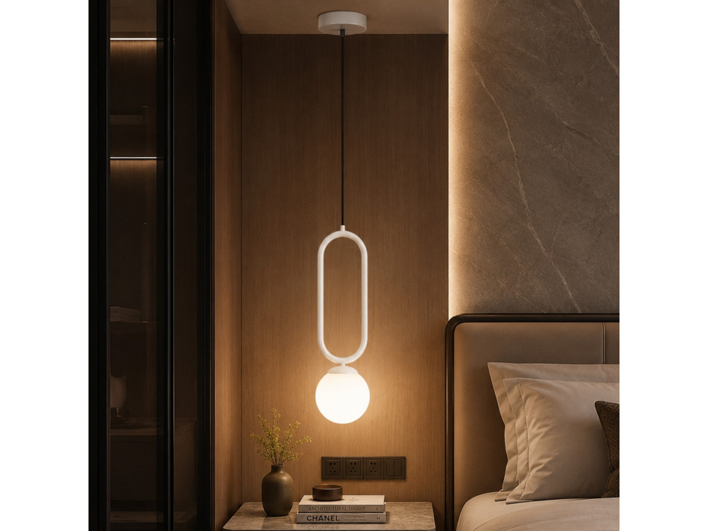 Lampe suspendue en métal "Loop" - 15 x 15 cm - Blanc