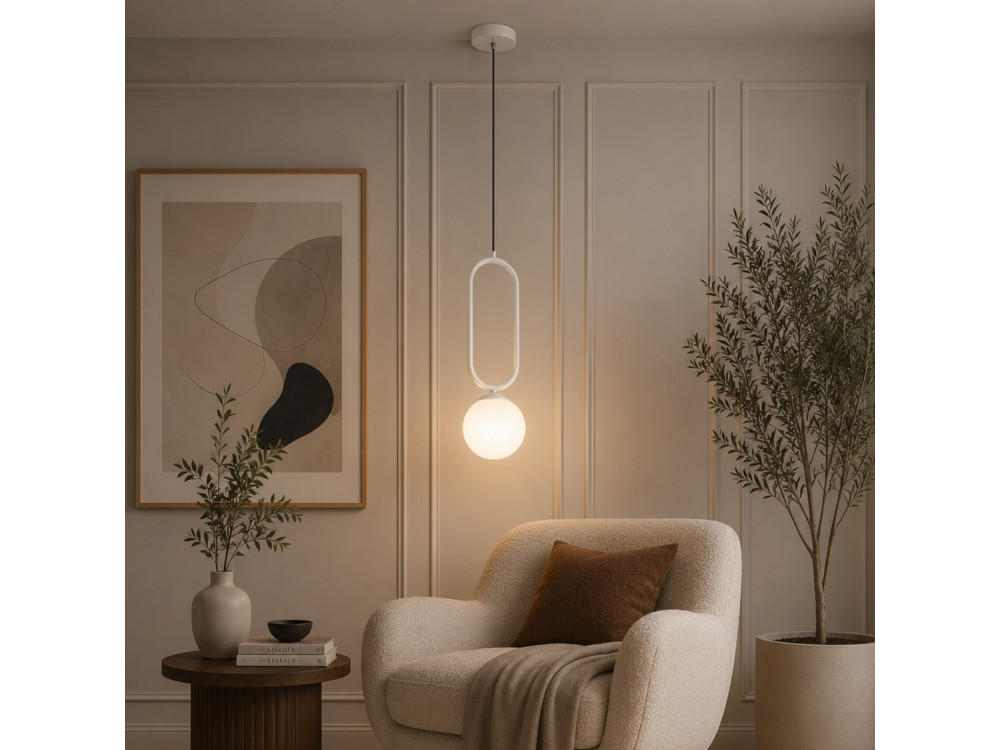 Lampe suspendue en métal "Loop" - 15 x 15 cm - Blanc